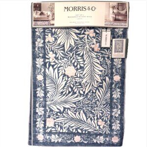 NEW 2pc Morris & Co Larkspur Denim 2'x5' & 24"x36" No Slip Back Washable Rug Set